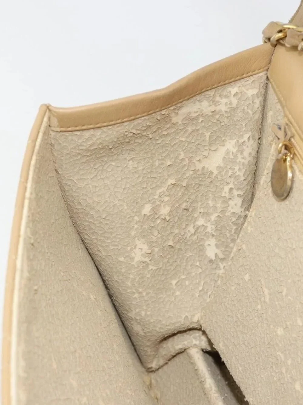 CHANEL Matelasse 25 Chain Shoulder Bag Lamb Skin Beige Gold CC Auth 182740